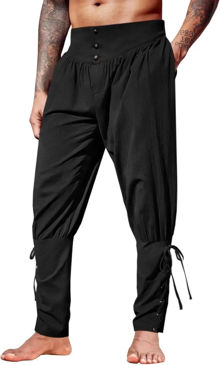 Pantalon de cheville médiéval pour hommes, pantalon de Pirate Viking de la Renaissance, à lacets, co