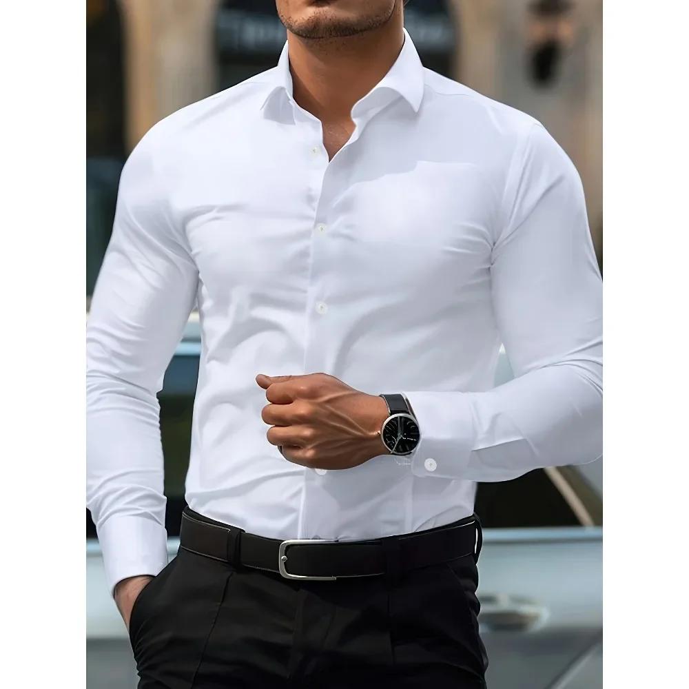 2025 chemise pour hommes flambant neuf couleur unie à manches longues intelligent décontracté quatre