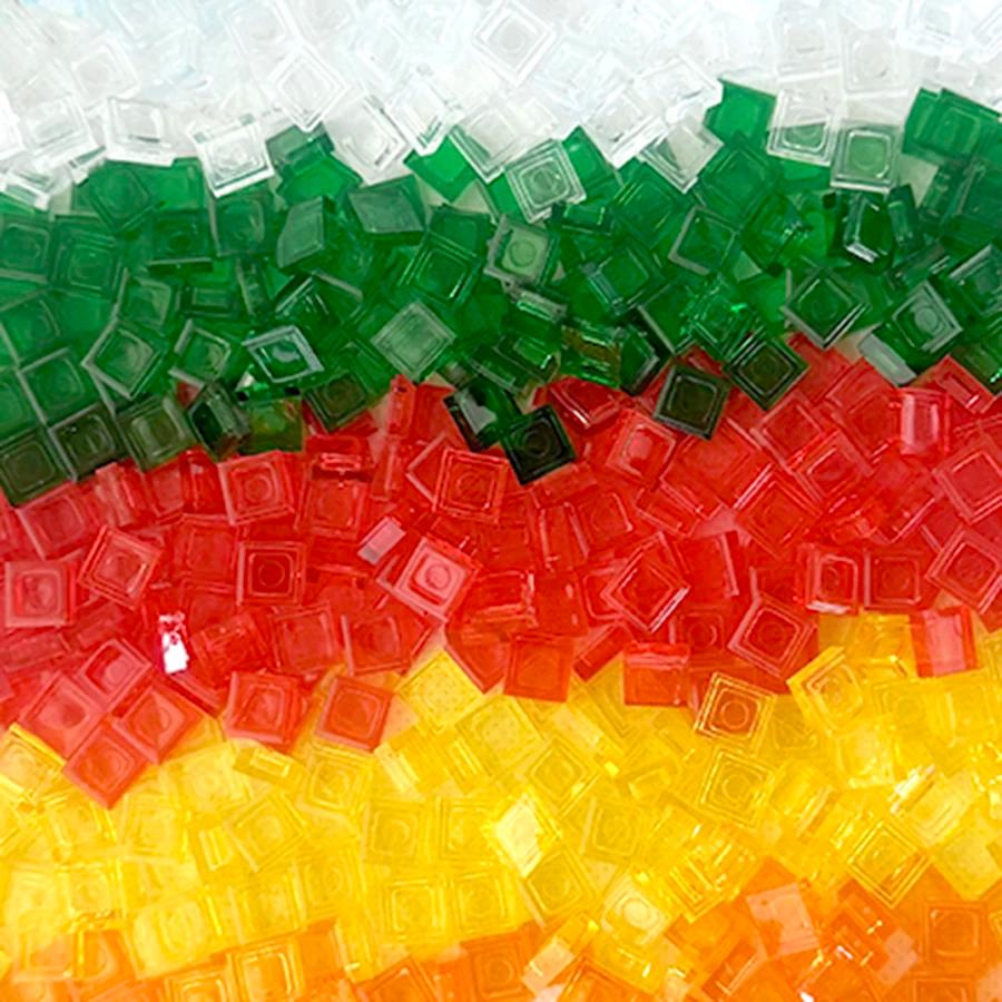 Briques colorées transparentes 1x1, 200 pièces, carrelage plat, blocs de construction lisses, bricol