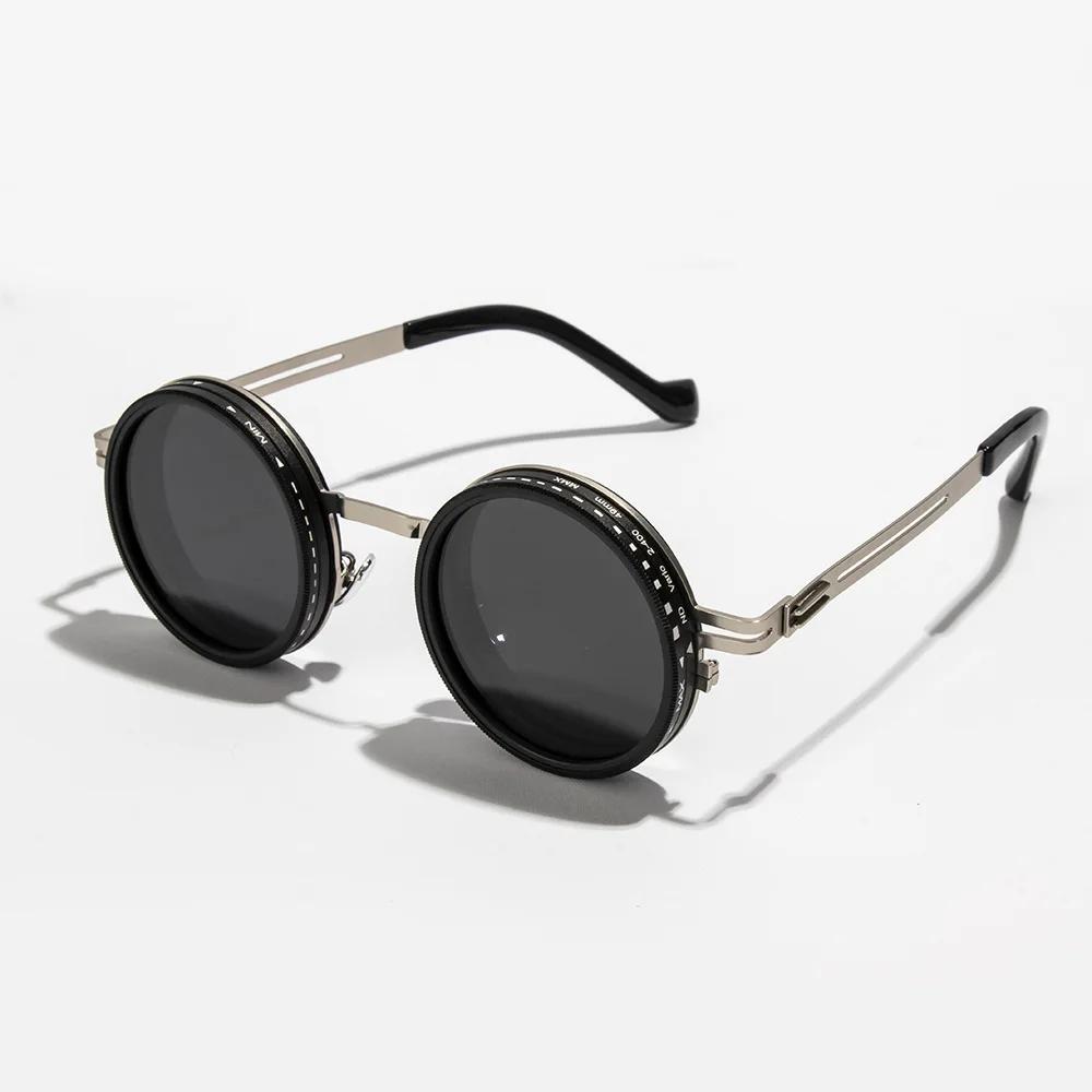 Lunettes de soleil rondes polarisées ND9 lunettes de soleil à gradation réglable hommes femmes rétro