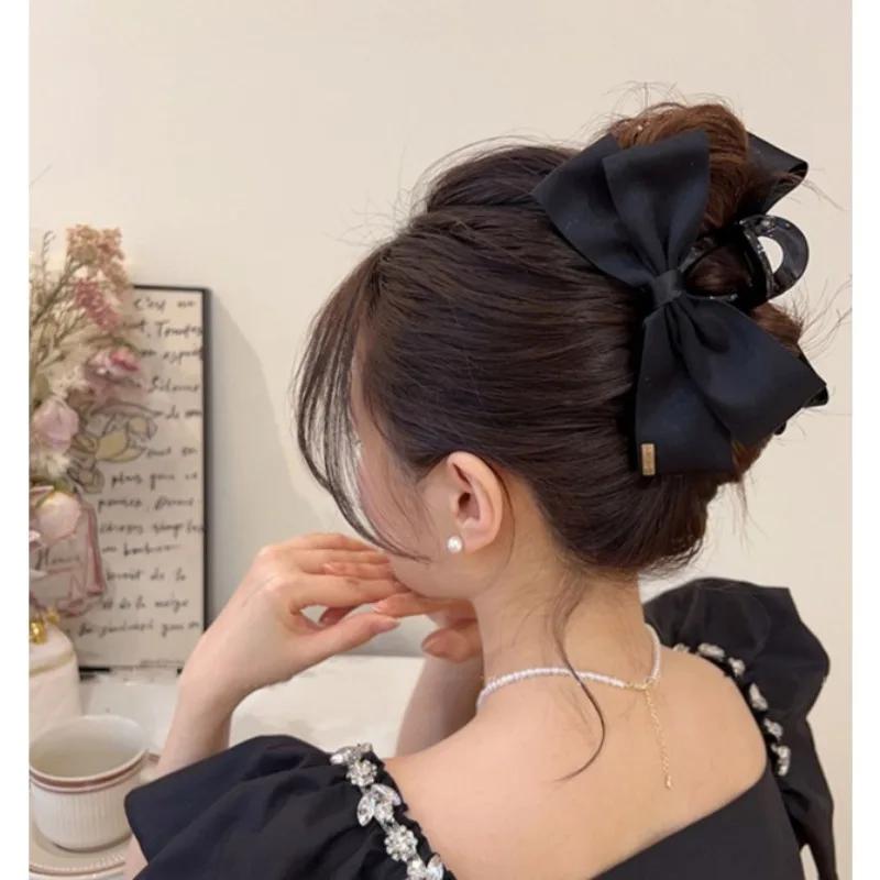 Pince à cheveux française élégante, pince à griffes avec nœud noir, Style Hepburn pour femmes et fil