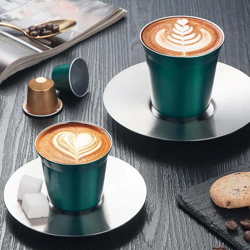 Tasse à expresso à Double paroi isolée en acier inoxydable, Capsule de café, tasse à boisson en méta