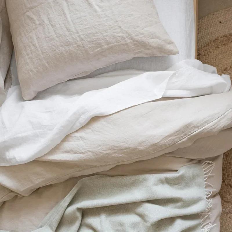 Housse de coussin en lin pur 100% naturel, couleur unie, coque européenne pour lit, enveloppe de tai