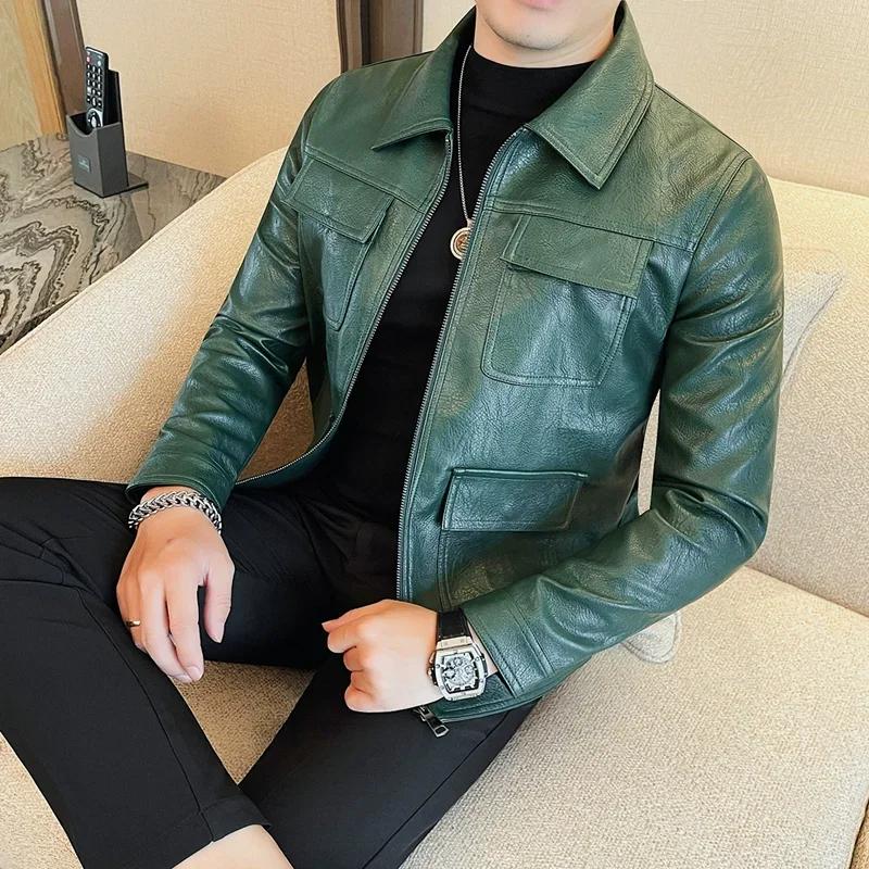 Veste en similicuir PU de haute qualité, mode, conception multi-poches, CombMan, Vintage Business, S