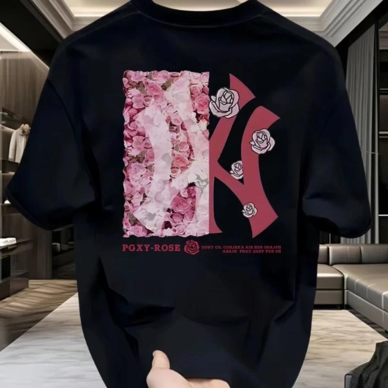 Nouveau T-shirt d'été à col rond en coton épais imprimé, style américain, à manches courtes, pour ho