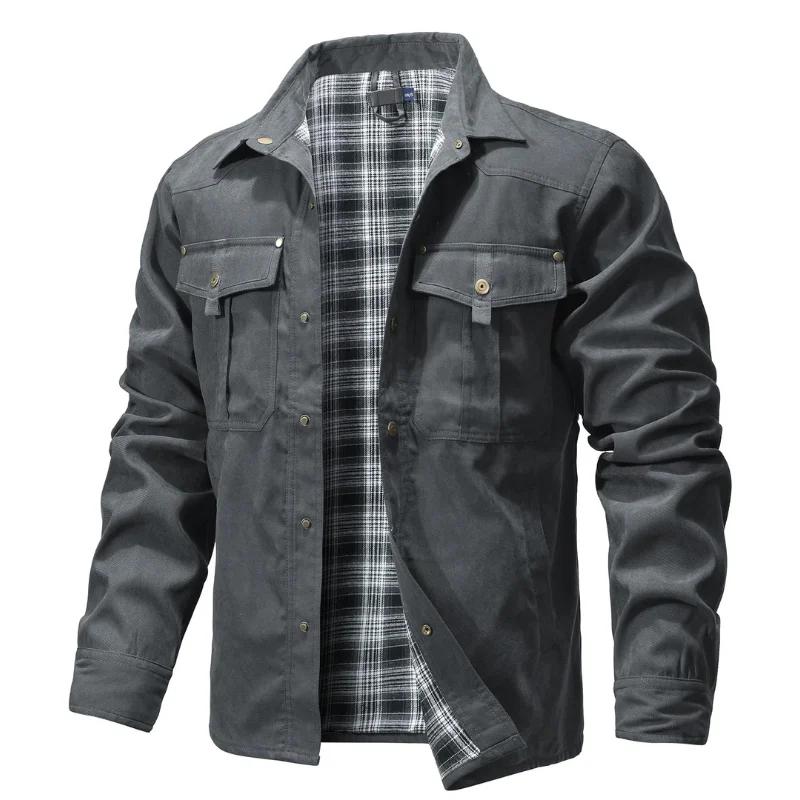 Vestes pour hommes printemps flanelle doublé chemise manteau Shacket décontracté bouton pression sur