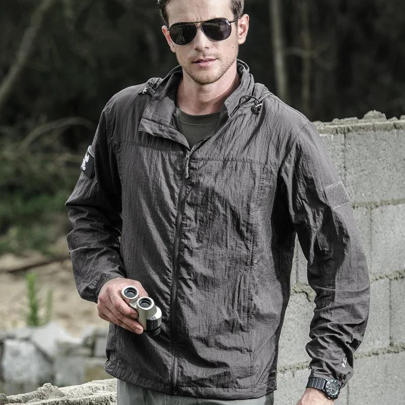 Veste tactique légère d'été pour hommes, coupe-vent à peau fine, imperméable à capuche, séchage rapi