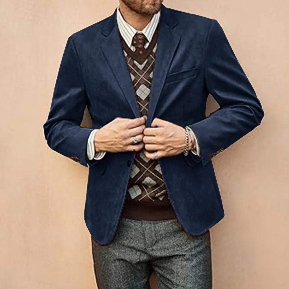 Hommes Faux daim Blazer simple boutonnage marron clair coupe ajustée décontracté élégant veste burea