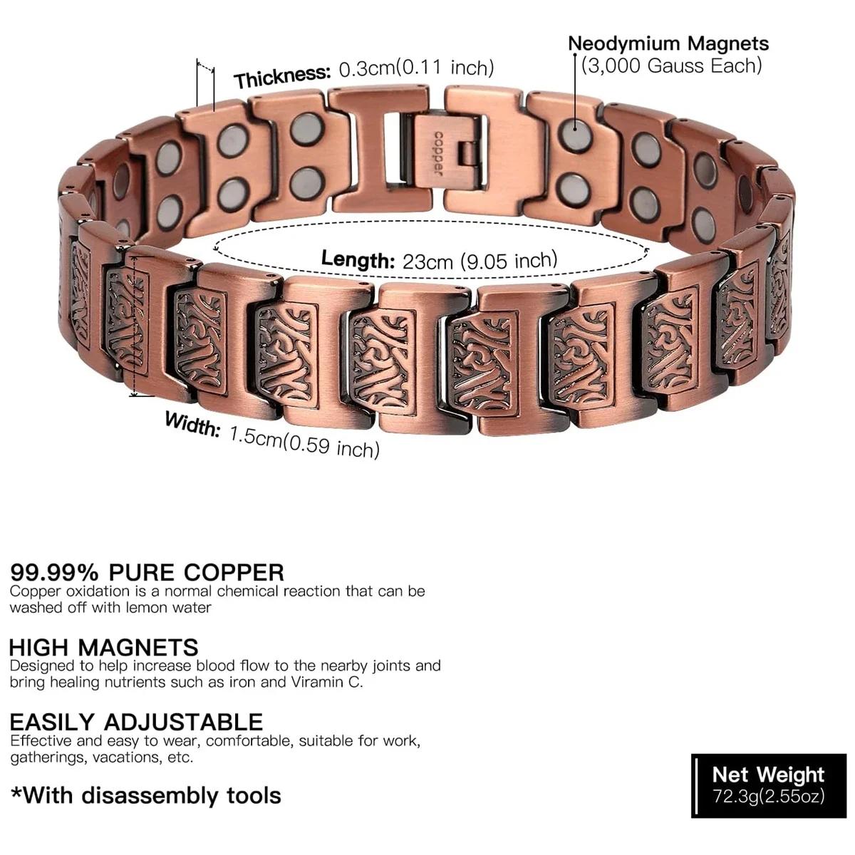 ARADOO Bracelet en cuivre pour hommes pur cuivre néodyme lien magnétique Bracelets bijoux cadeau