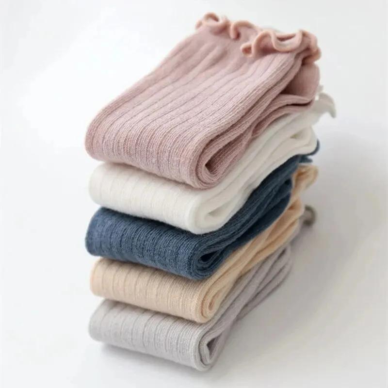 3 paires/lot bébé filles chaussettes dentelle froufrous solide coton longue genou haute enfants chau