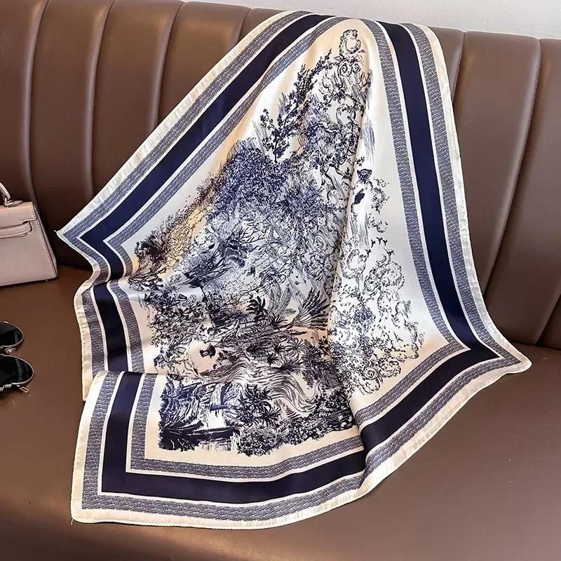 2025 printemps et automne nouveau 100% écharpe en Polyester femmes 70 cm imprimé carré écharpe en pl