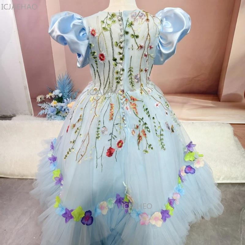 Robe de soirée bleue pour filles, robe de princesse en tulle longue pour l'Aïd, tenue de performance