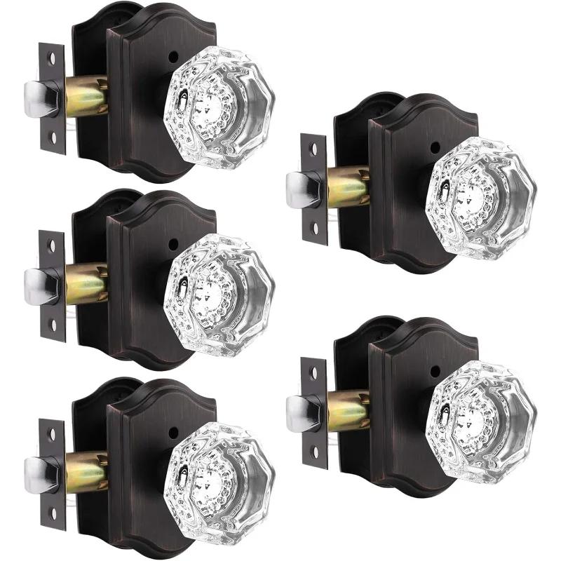 Paquet de 5 boutons de porte en verre diamant octogonal transparent avec serrure à l'intérieur, serr