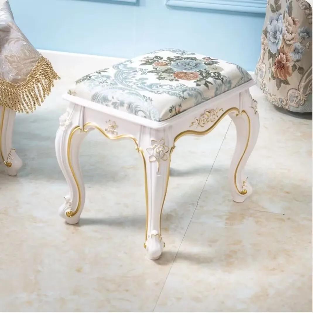 Tabouret de maquillage européen Imitation bois massif, tabourets de commode américains, chambre blan
