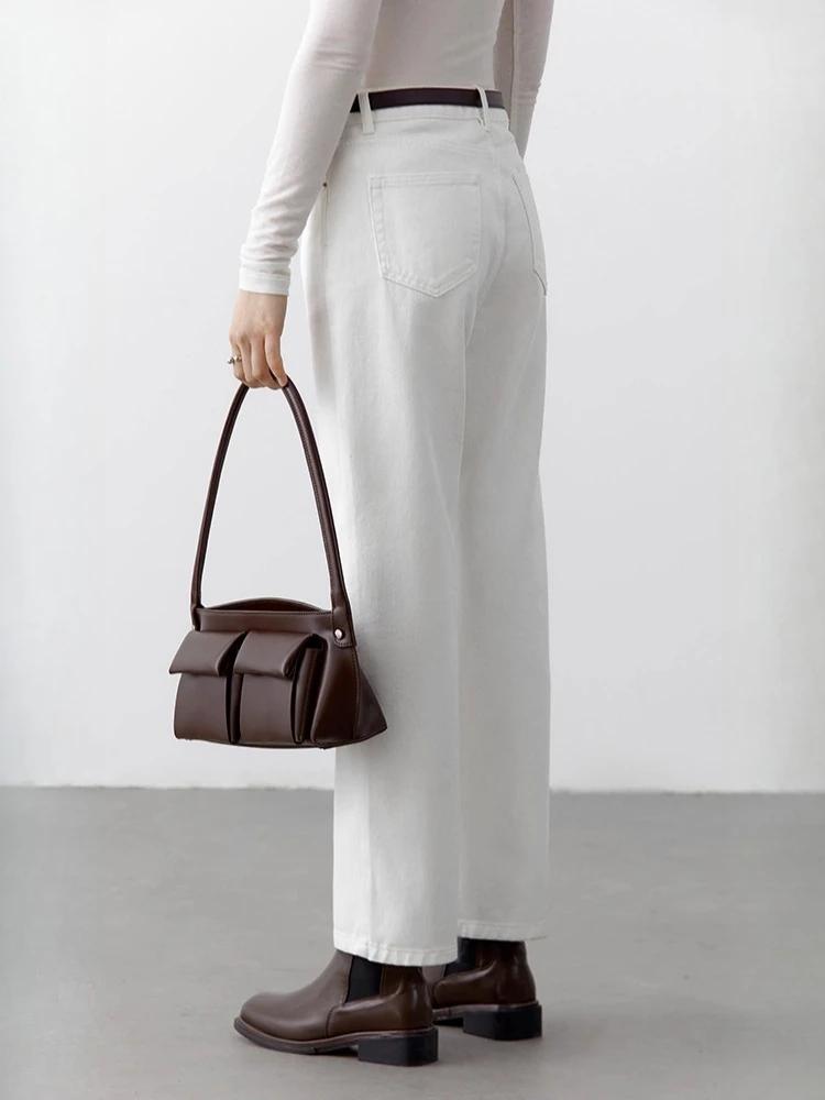 CHIC VEN femmes pantalon blanc mince taille haute coton jambe droite décontracté jambe mince jean fi