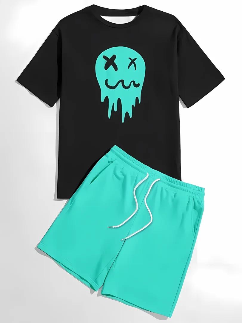 Ensemble T-shirt + short à la mode imprimé en 3D pour hommes, short à manches courtes à motif amusan