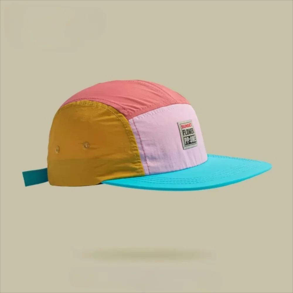 Casquettes de style hip-hop japonais rétro, casquette de baseball à 5 panneaux, visière plate fine, 