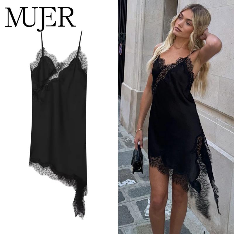 MUJER 2025 dentelle robe femme noir dos nu robes courtes pour les femmes asymétrique fête femmes rob