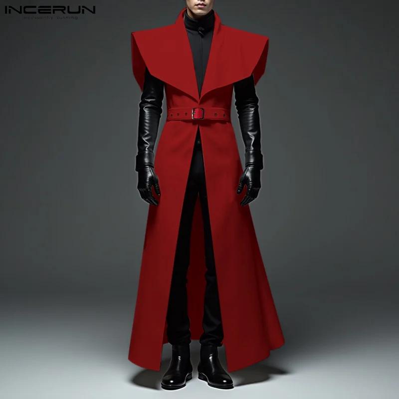 INCERUN hommes Style Long Trench revers sans manches couleur unie décontracté mâle Cardigan avec cei