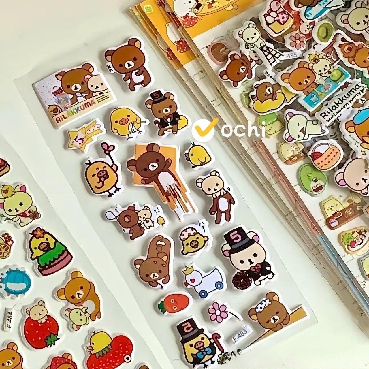 12 feuilles dessin animé Rilakkuma bulle autocollants Kawaii Anime tridimensionnel 3D gonflé en vrac