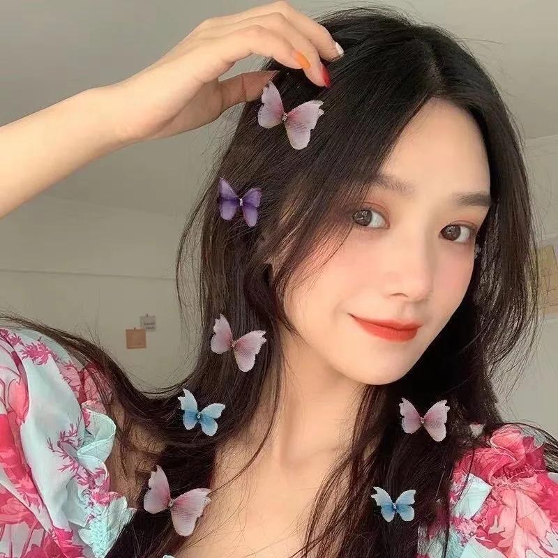 Épingles à cheveux princesse en maille Double couche papillon pour filles, 5 pièces, jolies épingles