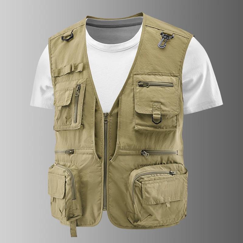 Gilet de pêche respirant en maille avec poches zippées, idéal pour les activités de plein air et le 