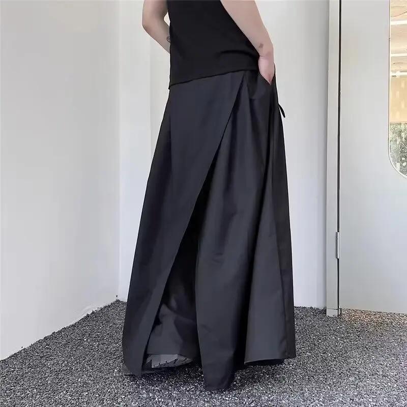 Pantalon superposé japonais d'avant-garde pour hommes, jambes larges, Hakama Y2k, Streetwear esthéti