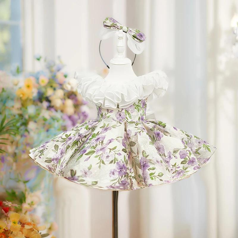 Robe de soirée pour filles, costume de fête du premier anniversaire, robe de soirée fleurie pour enf
