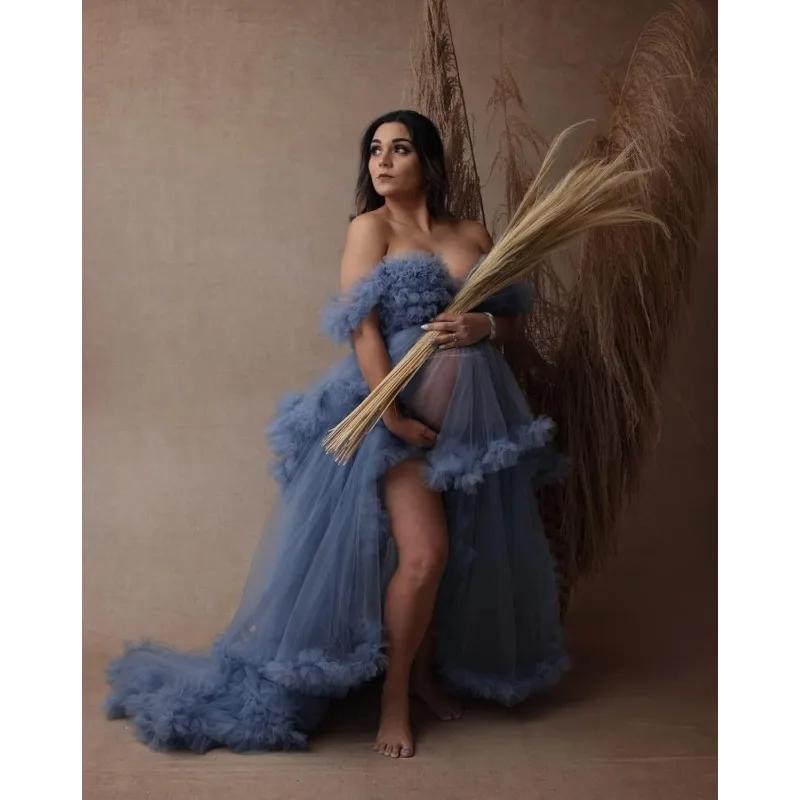 Robe de maternité essentielle pour la photographie de grossesse - Tulle transparent, volants bouffan