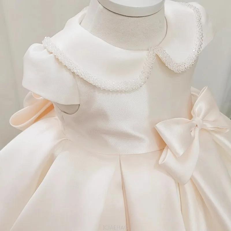 Robe de mariée style français 2026 pour enfants, en satin, style princesse, pour le premier annivers