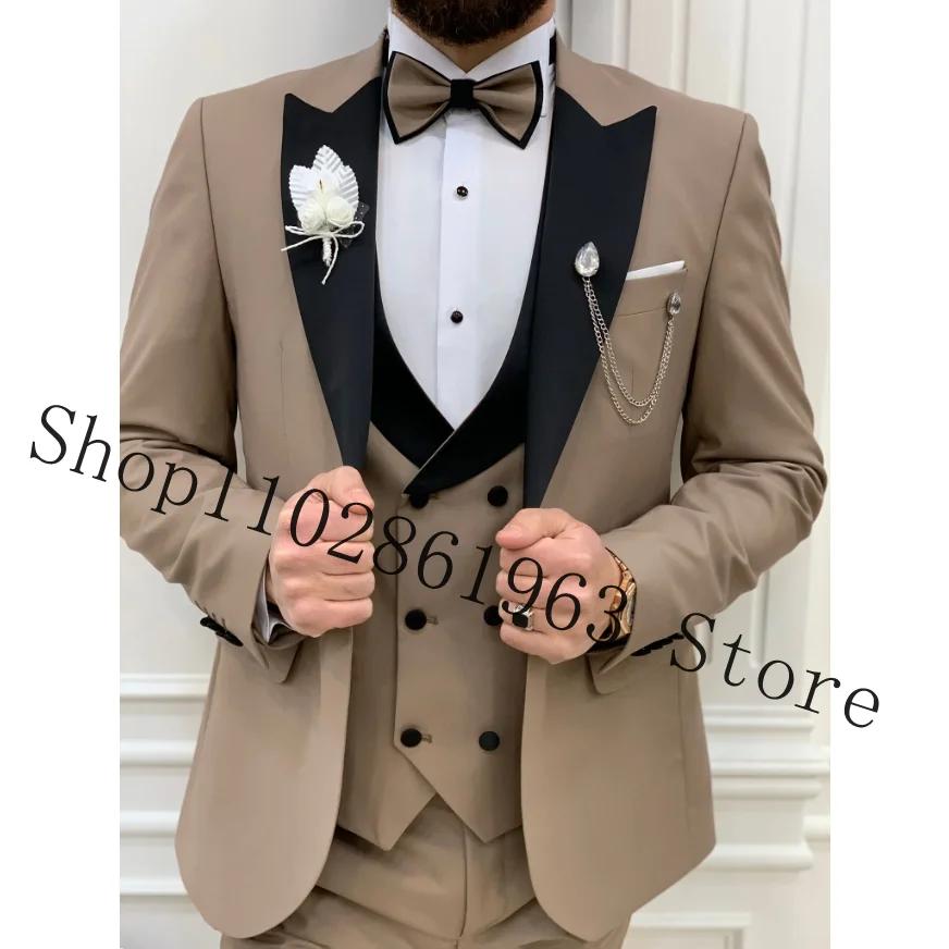 Costumes 3 Pièces Slim Fit Imbibés pour Hommes, Smokings de Mariage, Blazer, Veste, GlaPants, Ensemb