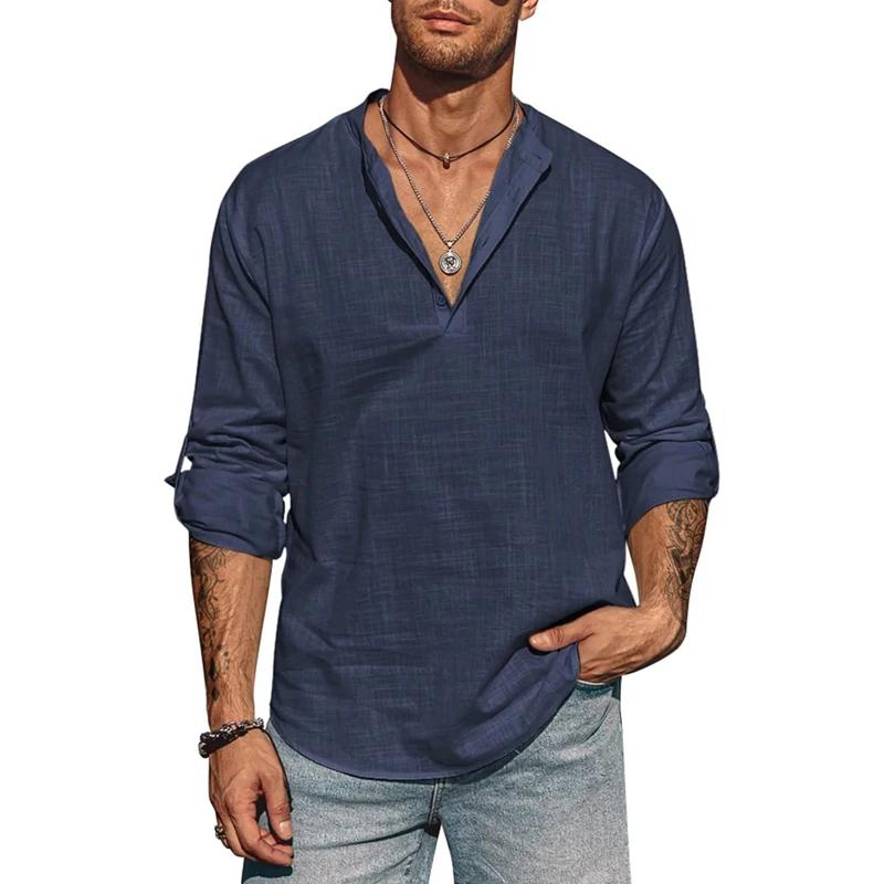 T-shirt à Manches sulfet Col Montant en Coton pour Homme, Streetwear observateur et Décontracté, Res