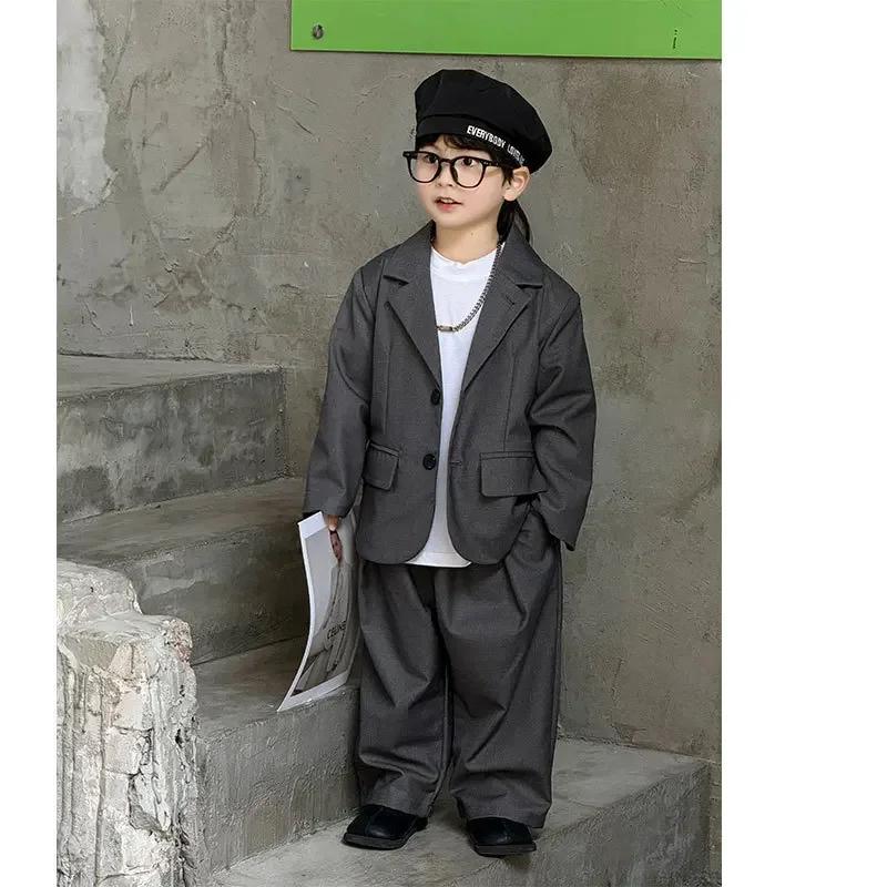 Ensembles de blazers décontractés pour garçons, veste et pantalon gris adt, uniformes de mariage tre