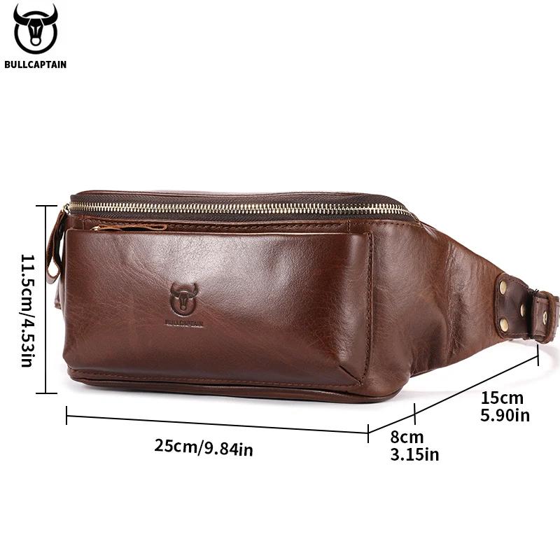 BULLCAPTAIN sac de taille en cuir véritable pour hommes sac d'alpinisme rétro décontracté multifonct