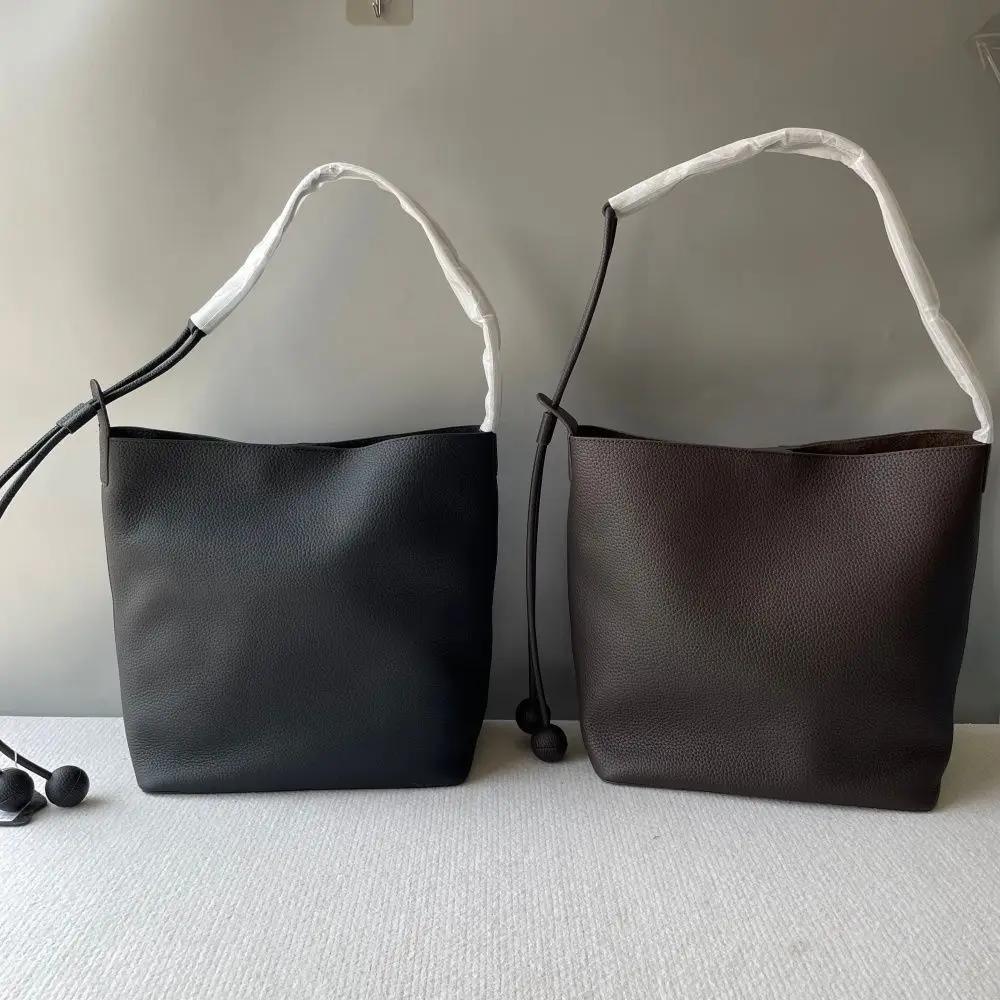 Sac seau en cuir de vachette première couche, style décontracté haut de gamme, sac à main en cuir vé