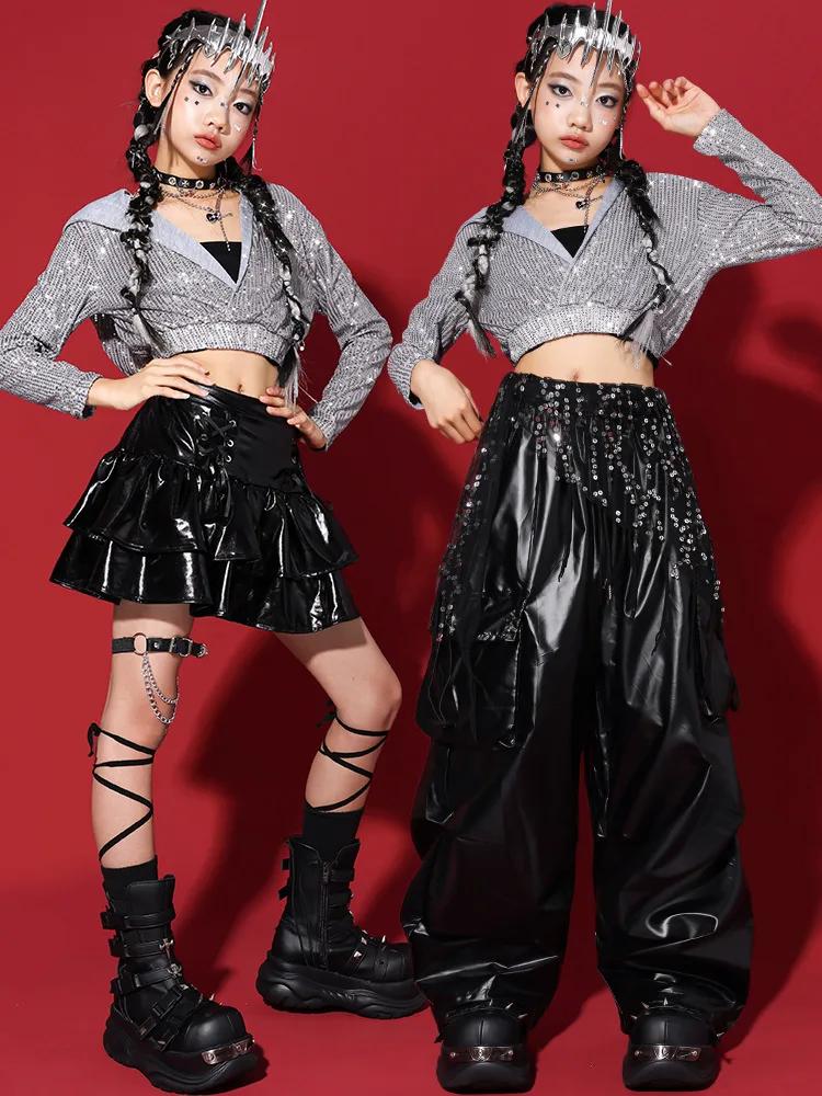 Ensembles de vêtements pour filles K-pop, sweats à capuche argentés et noirs à paillettes, shorts de