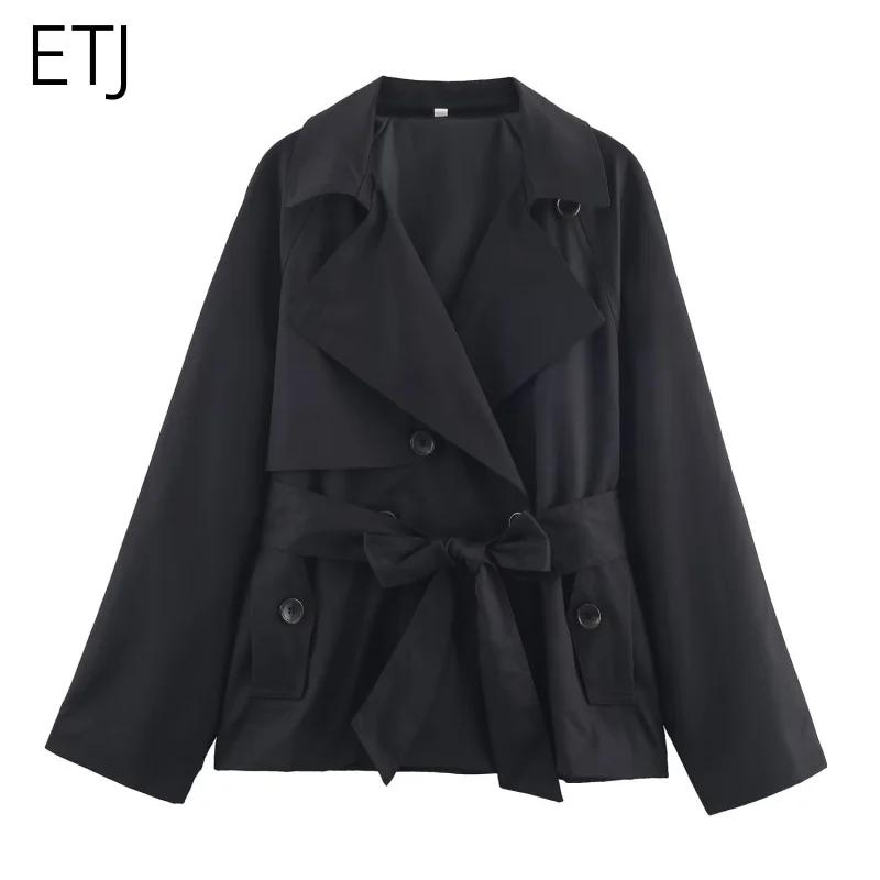 ETJ automne 2025 nouvelle collection femmes style britannique revers double boutonnage maillard coul