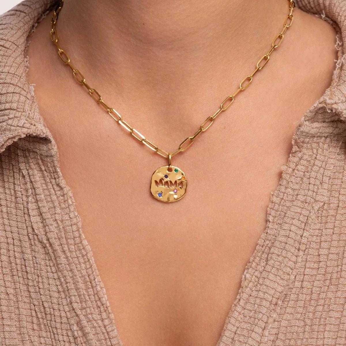 Collier pendentif MAMA pour maman grand-mère, pendentif tarot d'ange gardien rond irrégulier en acie