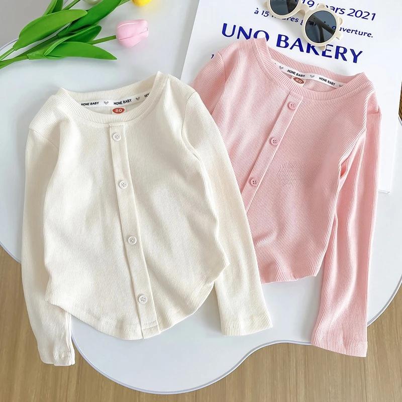 2-10Y filles chemise printemps automne nouveaux enfants à manches longues T-shirt couleur unie à la 