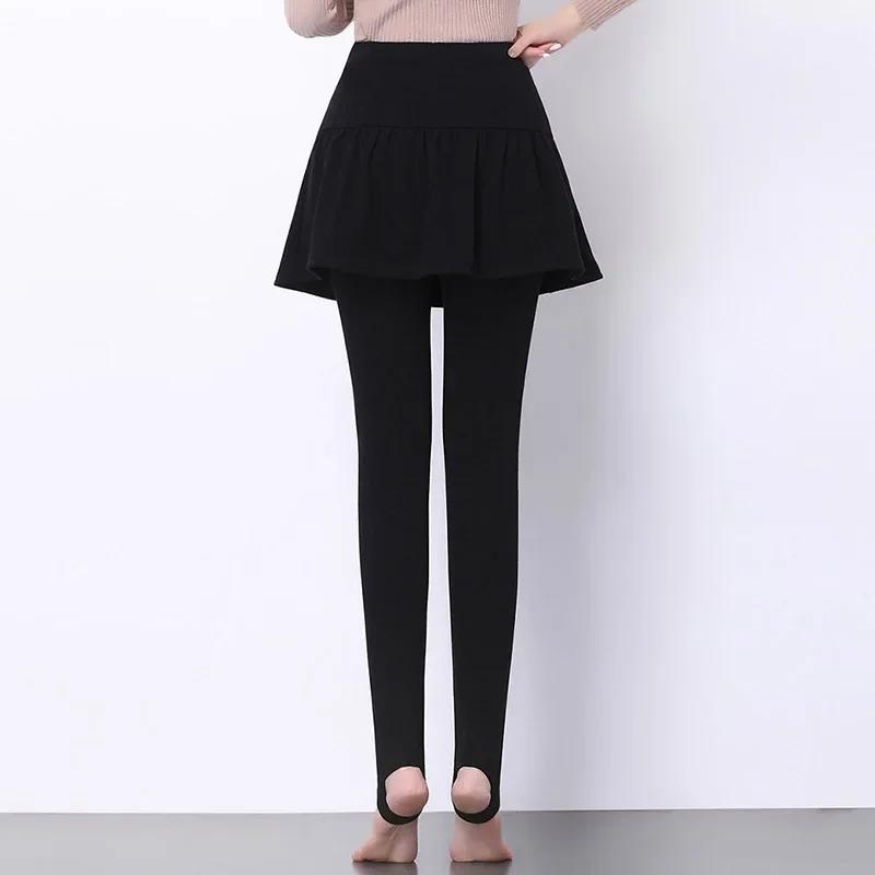 Femmes jupes plissées Leggings épaissi peluche hiver chaud pantalon thermique serré pantalon Leggins