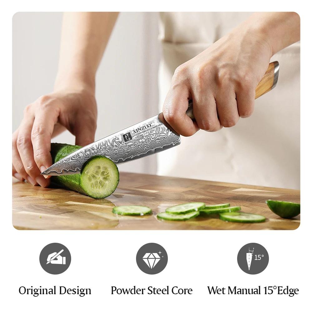 XINZUO couteau utilitaire de 5 pouces couteaux de cuisine japonais 73 couches noyau d'acier en poudr
