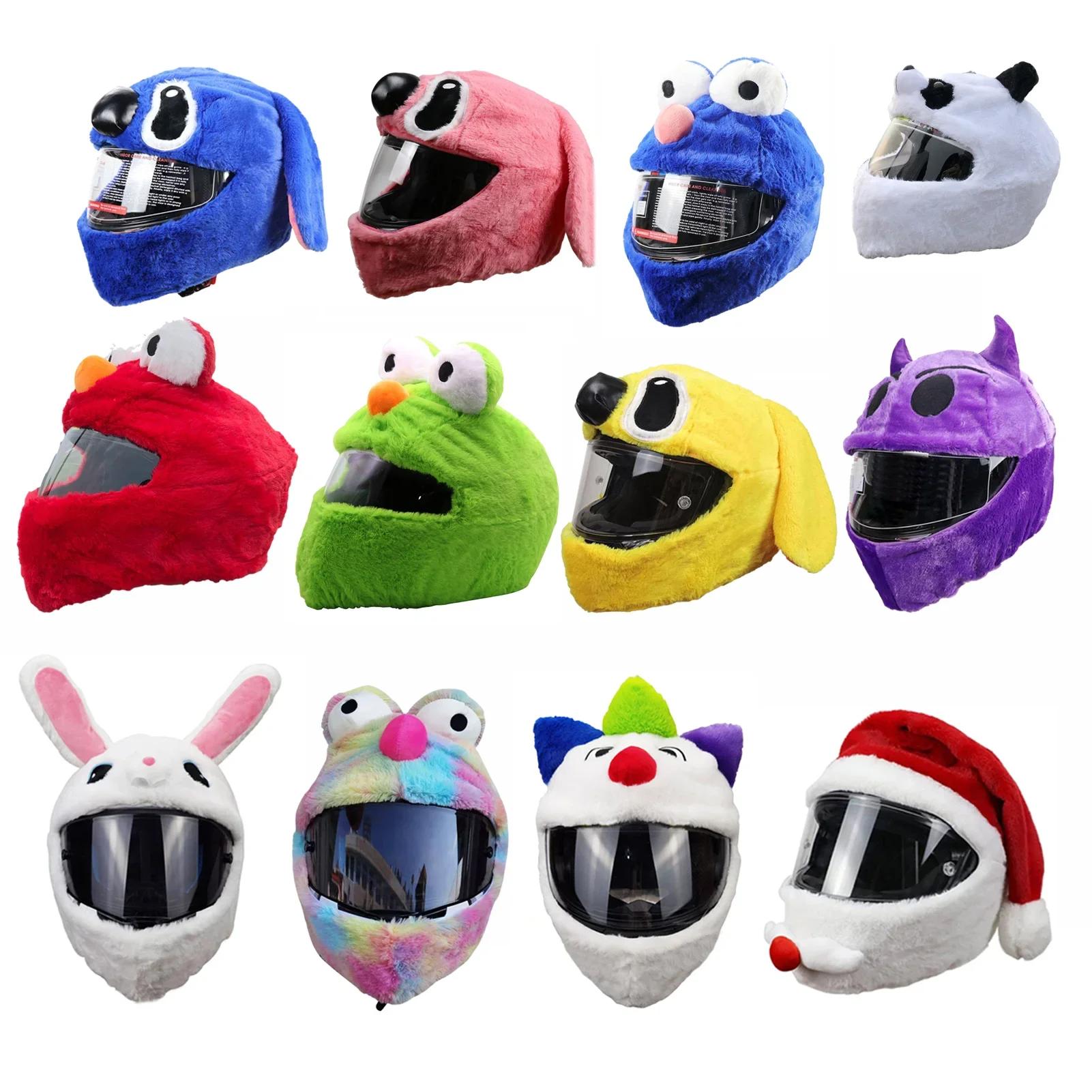 Housses de casque de moto, couverture de protection complète, en peluche, dessins animés amusants, p