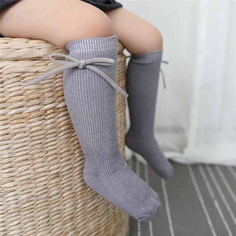 Chaussettes hautes pour enfants de 0 à 7 ans, chaussettes plates et longues avec nœud papillon, en c