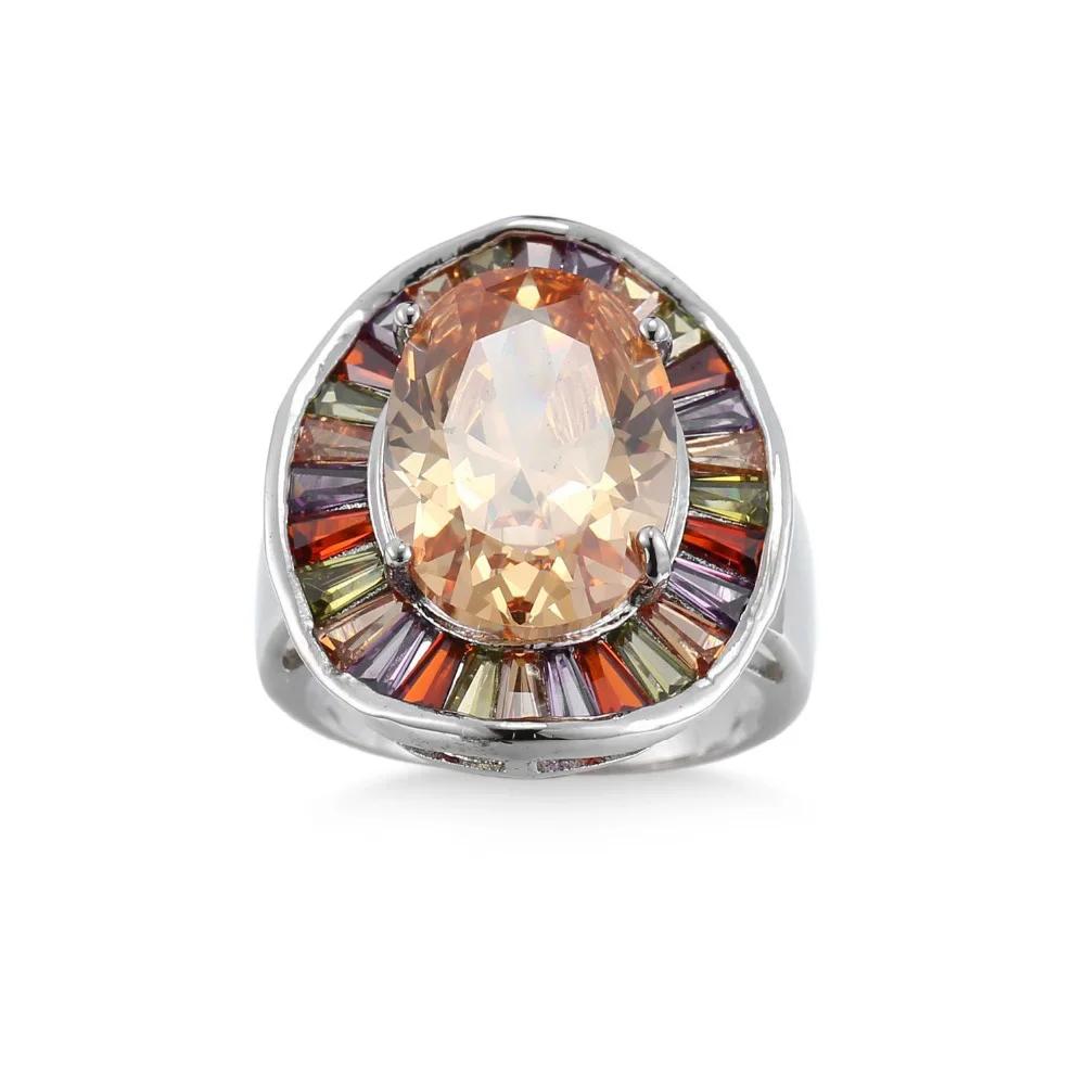 Bagues de mariée en argent Sterling 925, grand rond coloré, CZ, Champagne, Zircon cubique, bijoux po