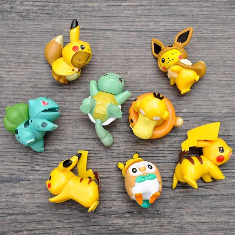 8 pièces Pokemon Mini figurines jouets Pikachu Psycanard écureuil Bulbasaur Miniature gâteau succule