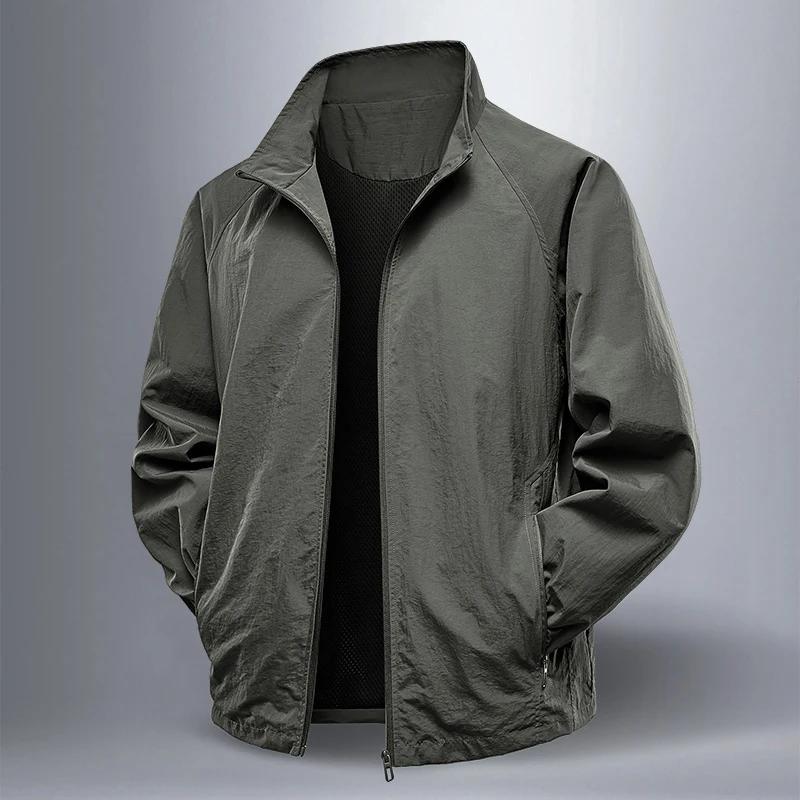 Printemps automne hommes veste décontracté en plein air col montant fermeture éclair coupe-vent impe