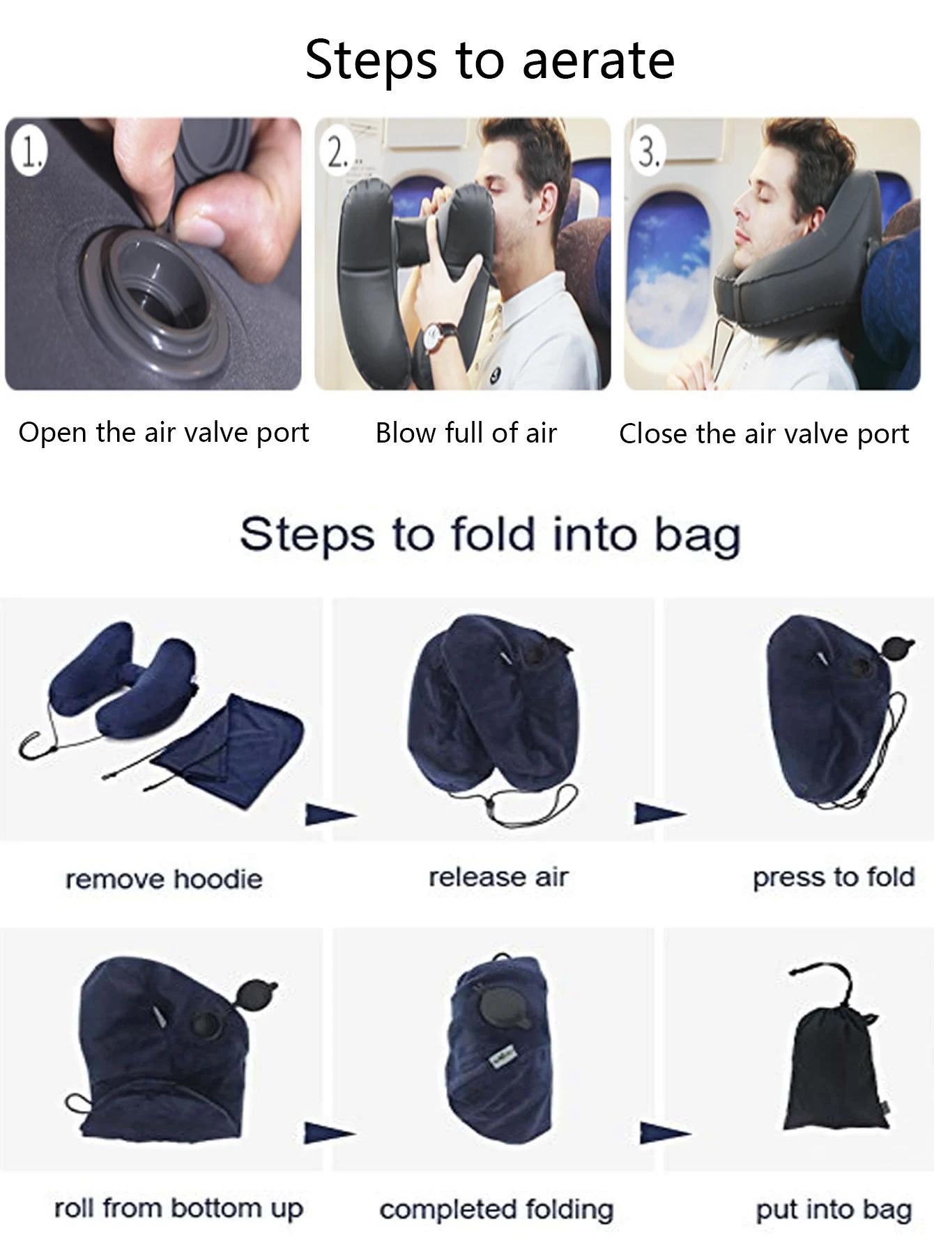 Oreiller gonflable de voyage en forme de U, 1 pièce, oreiller cervical d'aviation à capuche en H ave