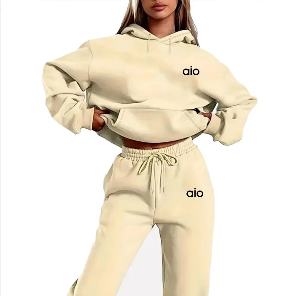 Ai impression haute qualité femmes Monochrome sweat à capuche ensemble décontracté deux pièces ensem
