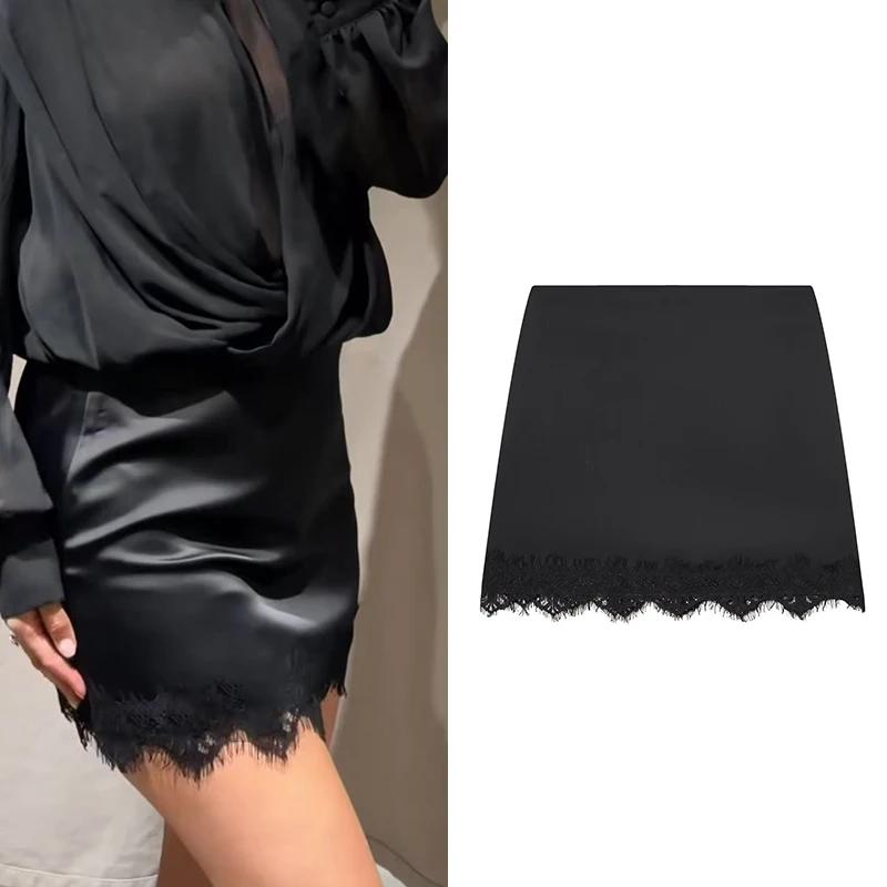 Femmes Mini jupe en dentelle Sexy a-ligne plissée taille haute jupe pour les femmes printemps été no