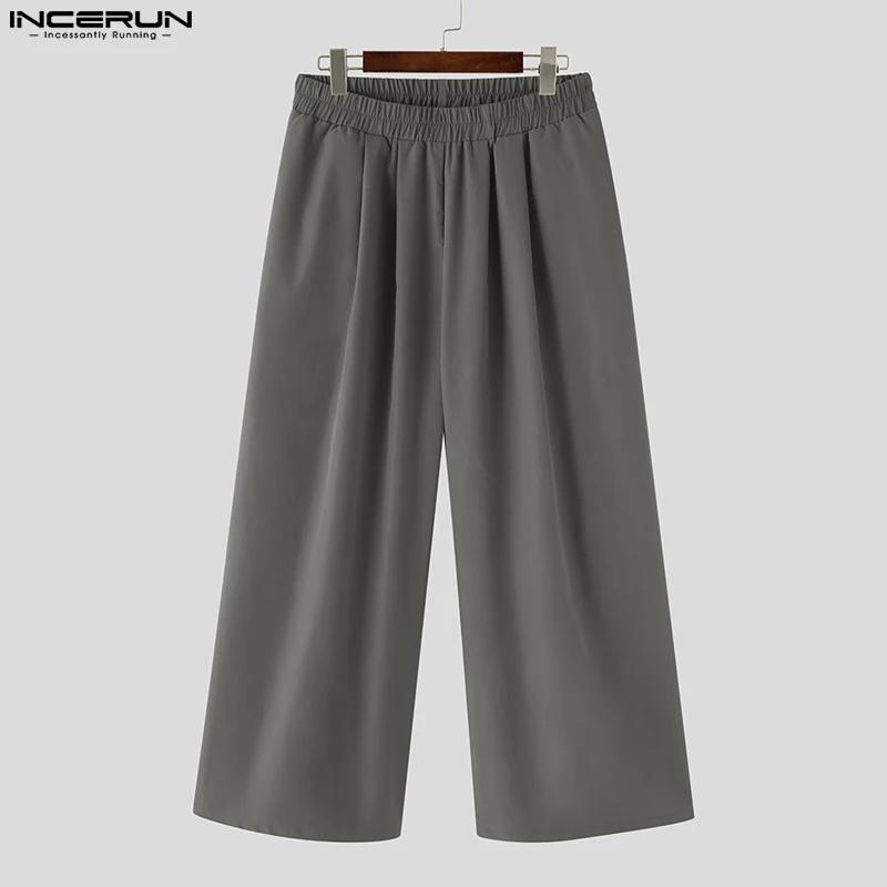 INCERUN hommes pantalons à jambes larges couleur unie jogging ample taille élastique pantalon hommes
